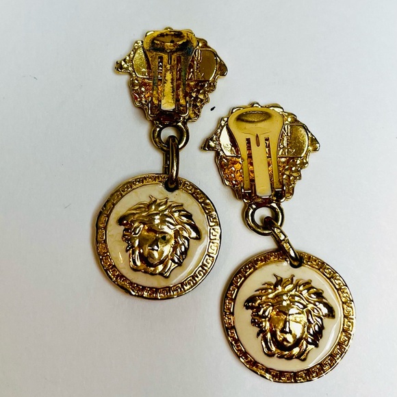 Versace Medusa Drop Gold and Black Enameled Clip-On Earrings - Picture 4 of 5